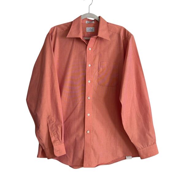 Vintage LL Bean Cotton Salmon Button Down Shirt Mens 15-35 - Picture 1 of 16